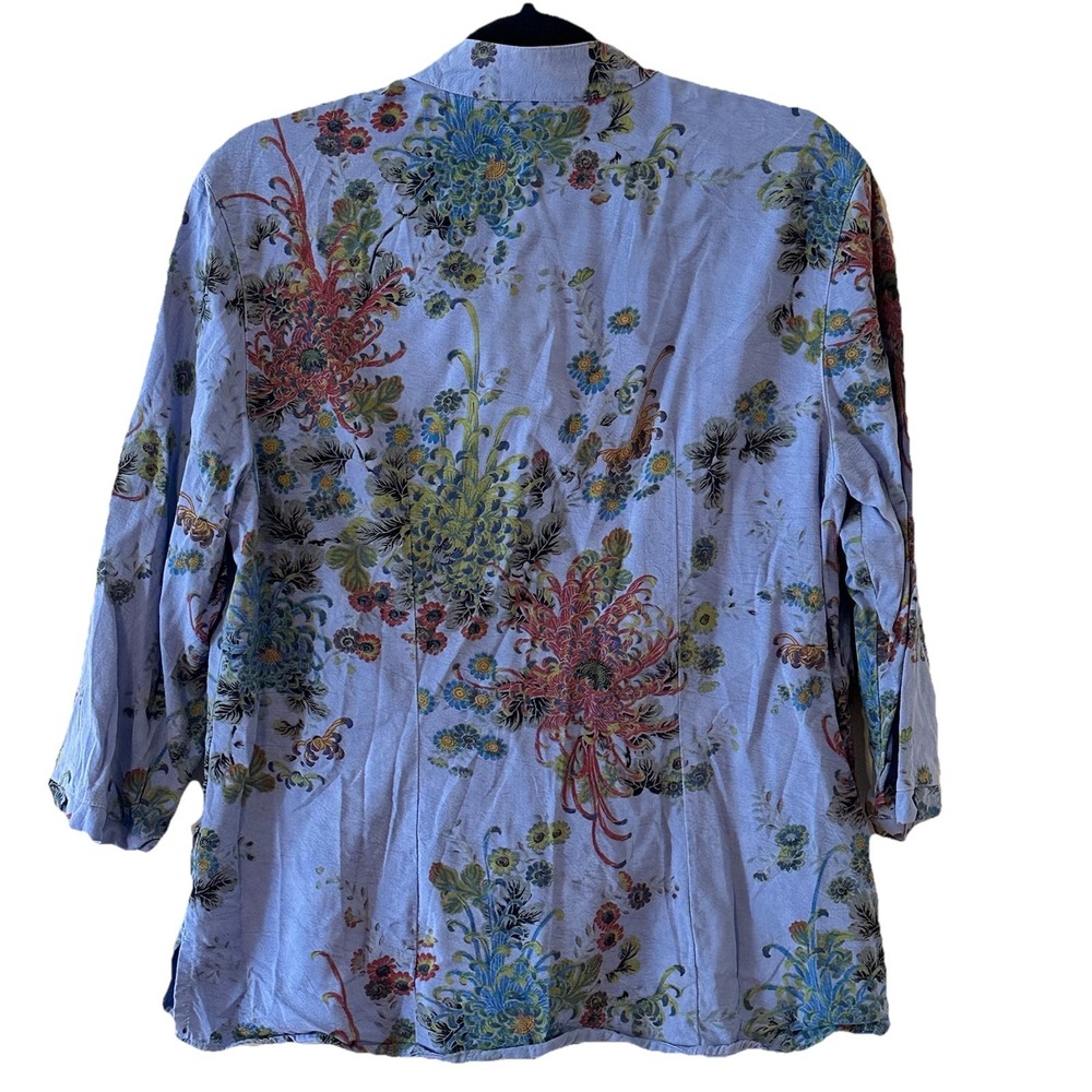 Tianello Blue Floral 3/4 Sleeve Mandarin Collar Button Princess Cut Womens Large - Picture 7 of 16